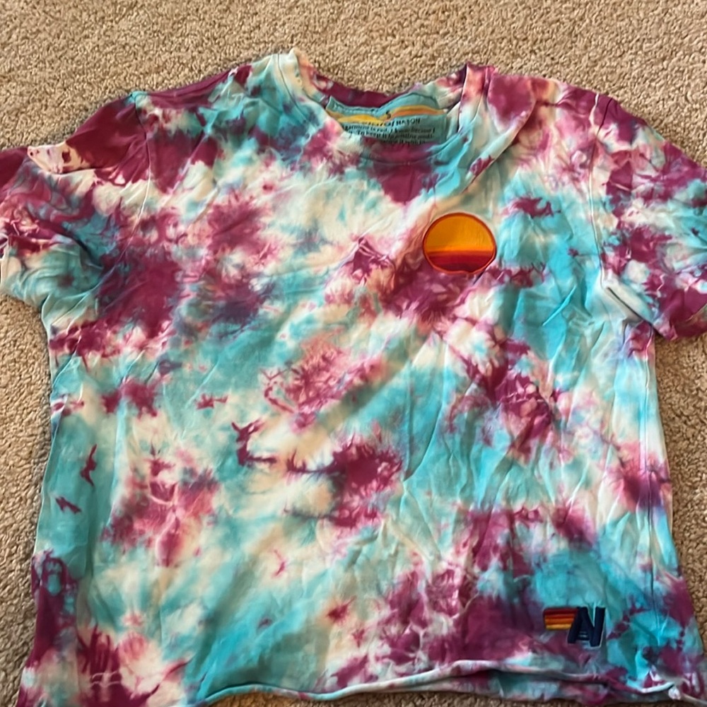 Aviator Nation AV tie dye cropped boyfriend tee